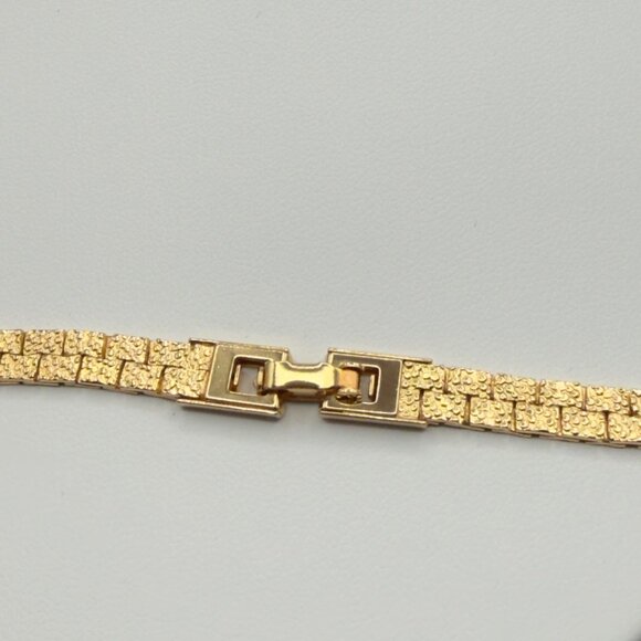 Vintage Gold Tone Textured Nugget Link Necklace Bracelet Set Crystal Accent - Picture 9 of 12